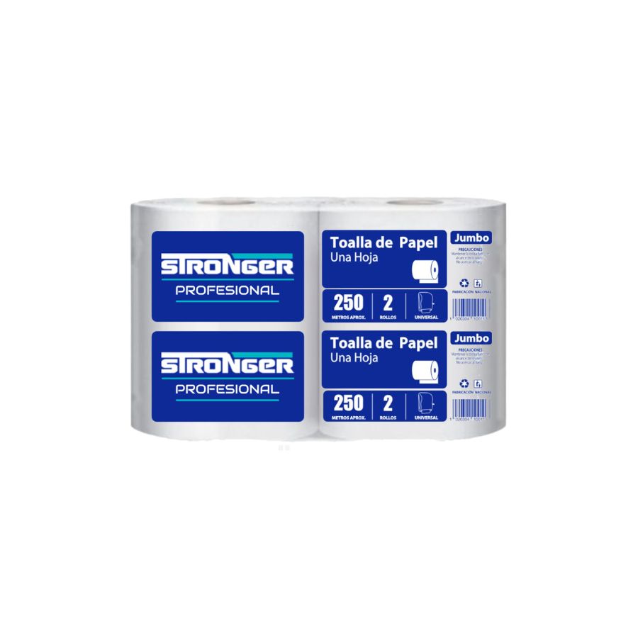 Toalla de Papel Jumbo 250 mts 2 rollos x pack Stronger