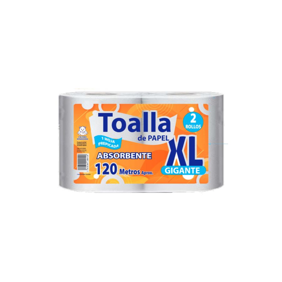Toalla de Papel XL 120 mts 2 Rollos por Pack