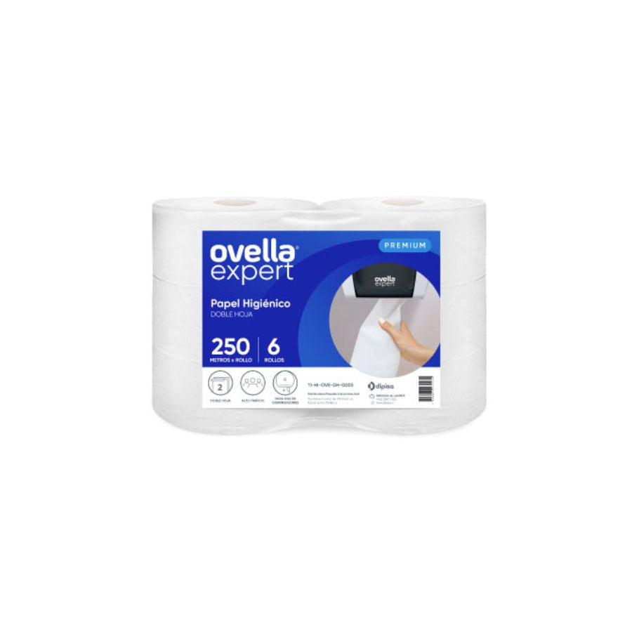 Papel Higiénico Ovella 250 mts x rollo 6 rollos x pack Doble Hoja