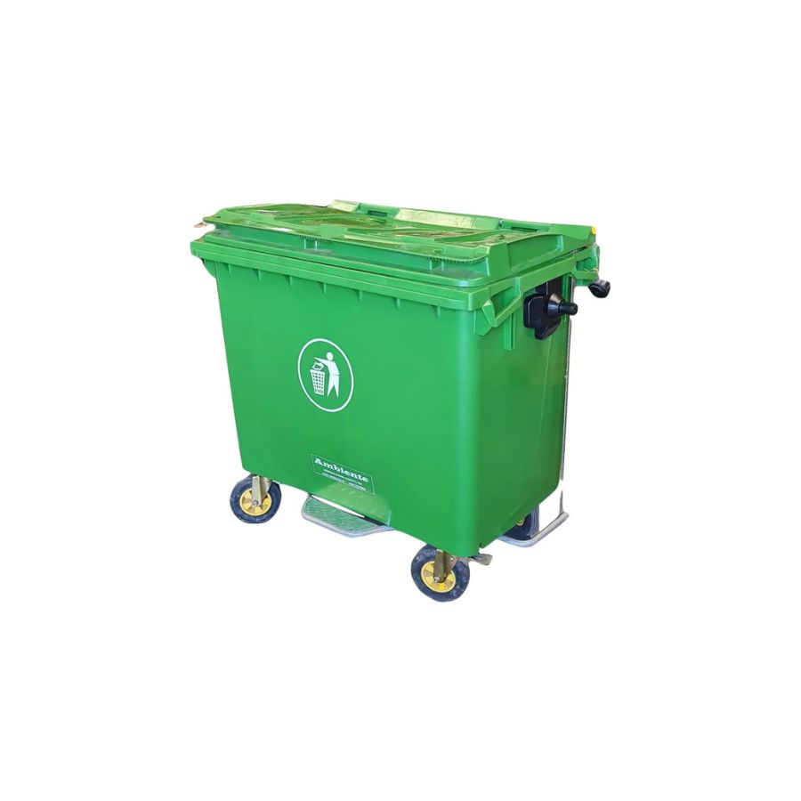 Contenedor Basura Plastico Verde 1100 Litros Con Tapa Y Cuatro Ruedas